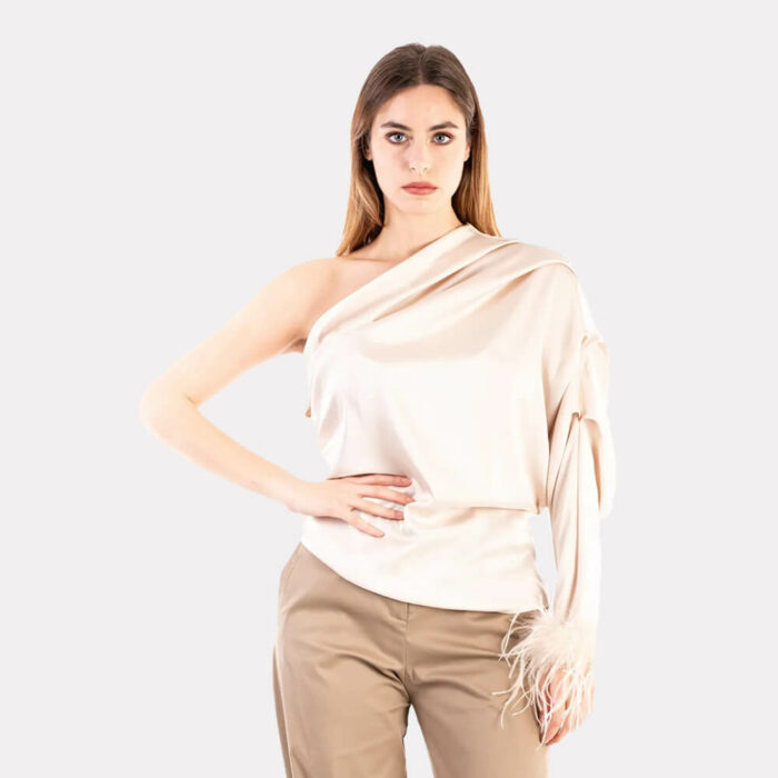 Silence Luxury Completo Casacca Monospalla e Pantalone di Piume